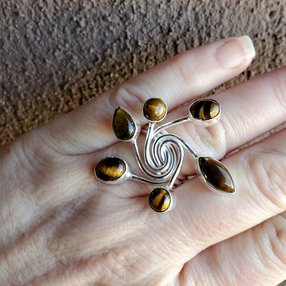 New Twisted Tiger Eye 925 Silver Ring. - Picture 12 of 16